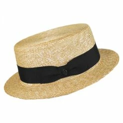 Jaxon Hats Black Band Wheat Straw Skimmer Hat -Brixton Hats Shop 194457