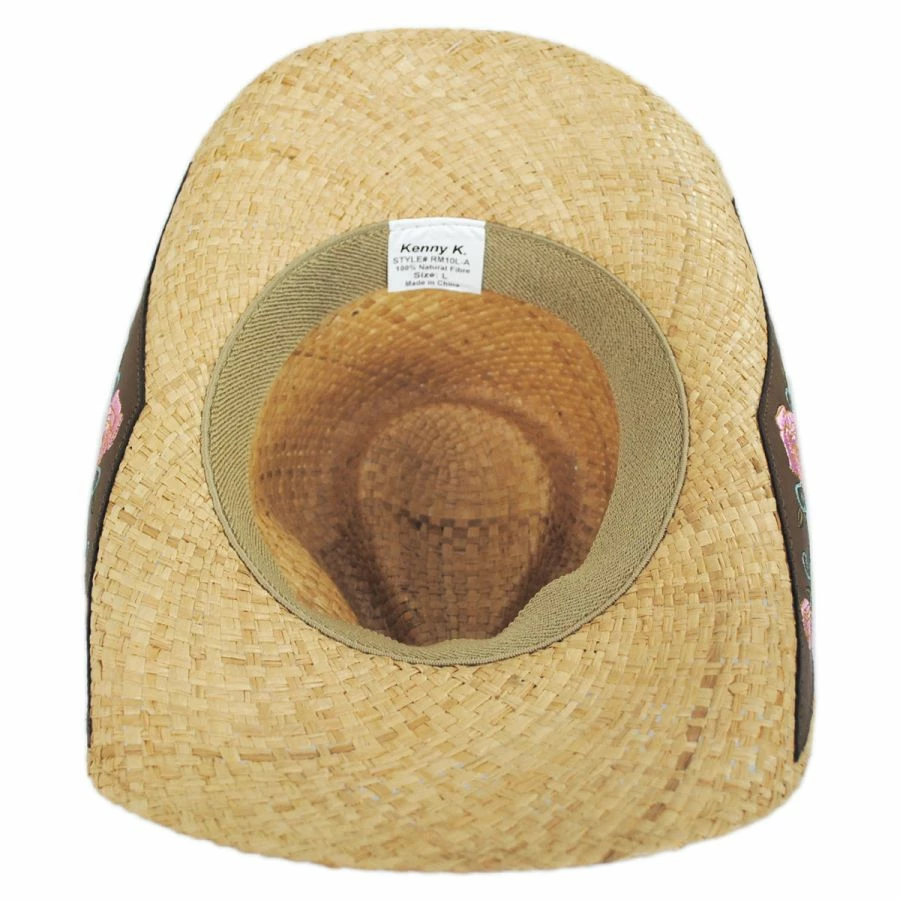 Kenny K Pink Rose Raffia Straw Western Hat 5 Kenny K Pink Rose Raffia Straw Western Hat - Image 3