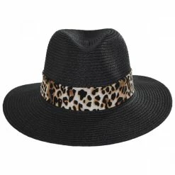 Dorfman Pacific Company Gabon Leopard Scarf Toyo Straw Fedora Hat
