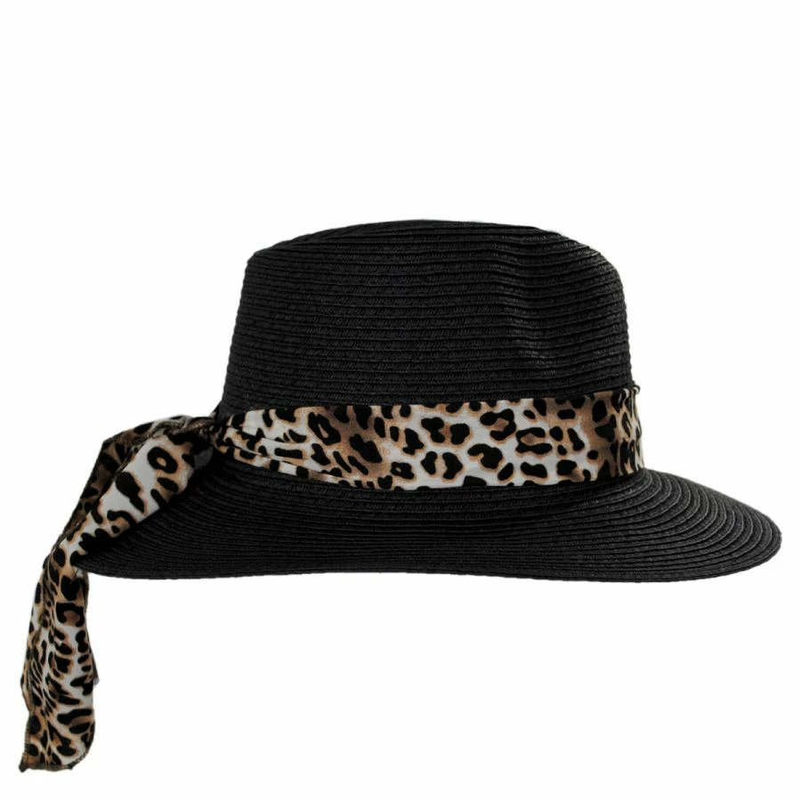 Dorfman Pacific Company Gabon Leopard Scarf Toyo Straw Fedora Hat 4 Dorfman Pacific Company Gabon Leopard Scarf Toyo Straw Fedora Hat - Image 2