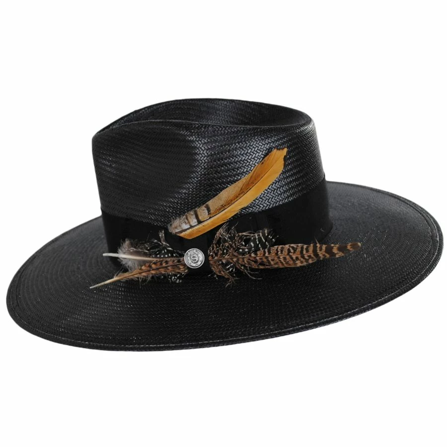 Stetson Atacama Shantung Straw Fedora Hat - Black 4 Stetson Atacama Shantung Straw Fedora Hat - Black - Image 2