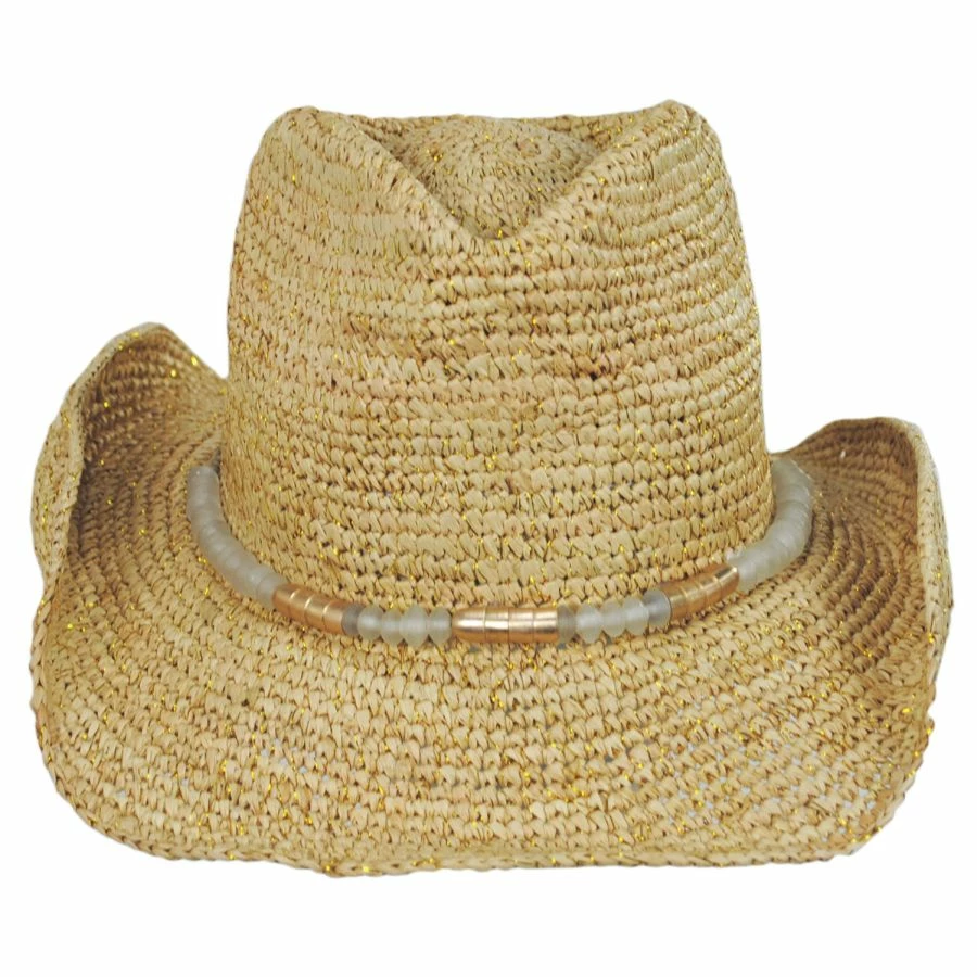 Nikki Beach Chrysta Crochet Raffia Straw Western Hat 3 Nikki Beach Chrysta Crochet Raffia Straw Western Hat