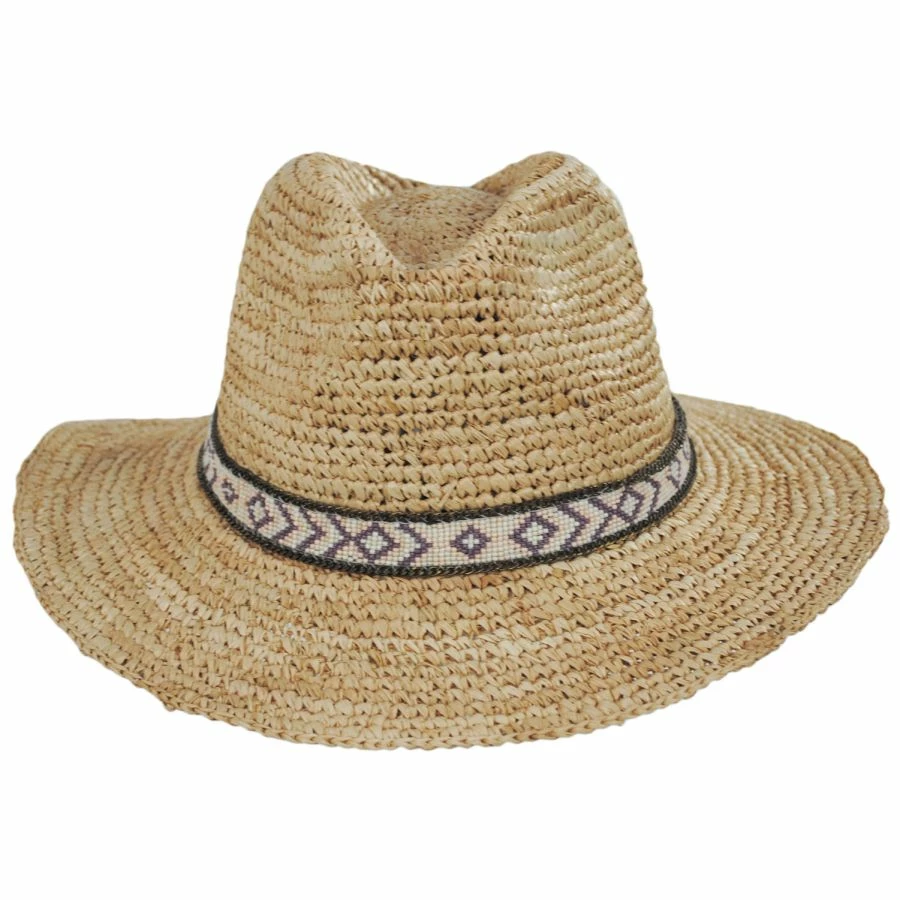 Nikki Beach Hailey Crochet Raffia Straw Fedora Hat 3 Nikki Beach Hailey Crochet Raffia Straw Fedora Hat