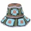 Peter Grimm Fergie Granny Square Hand Crochet Toyo Straw Bucket Hat