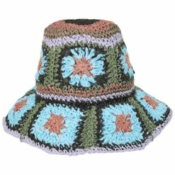 Peter Grimm Fergie Granny Square Hand Crochet Toyo Straw Bucket Hat
