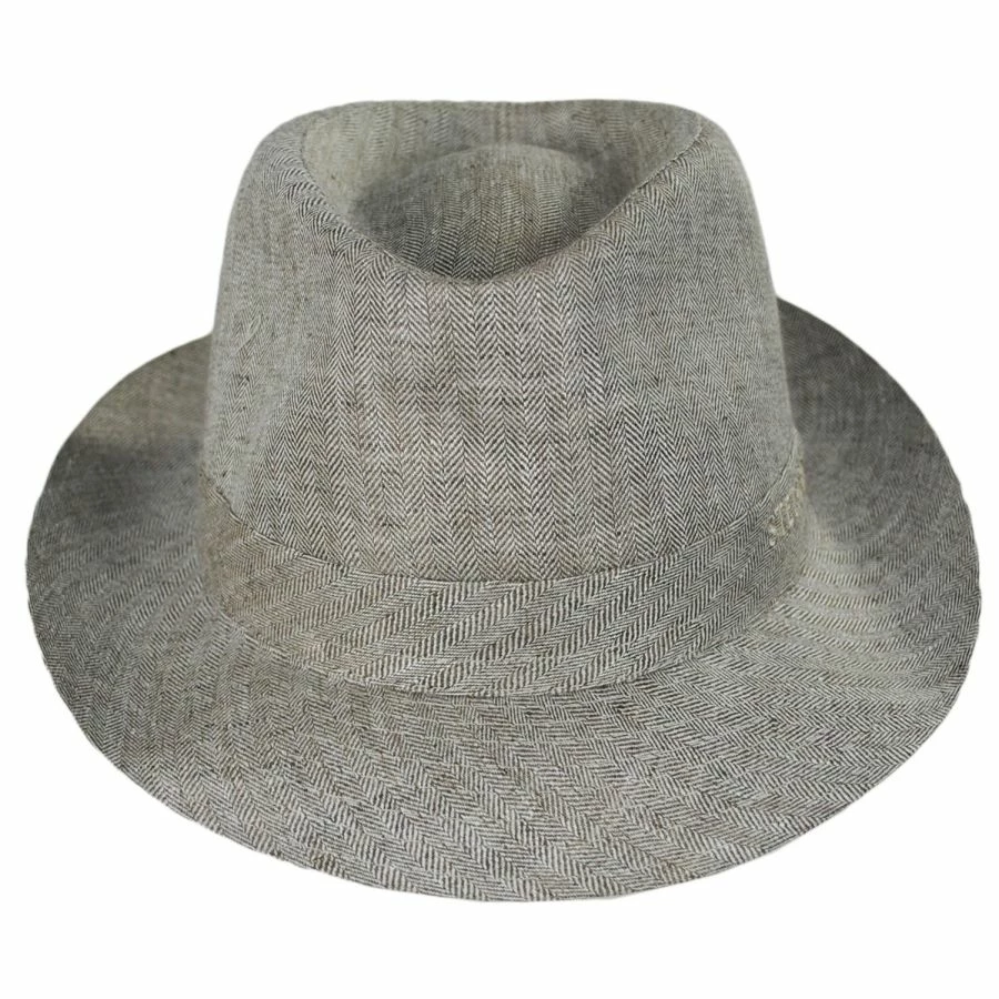Stetson Linen Herringbone Trilby Fedora Hat 3 Stetson Linen Herringbone Trilby Fedora Hat