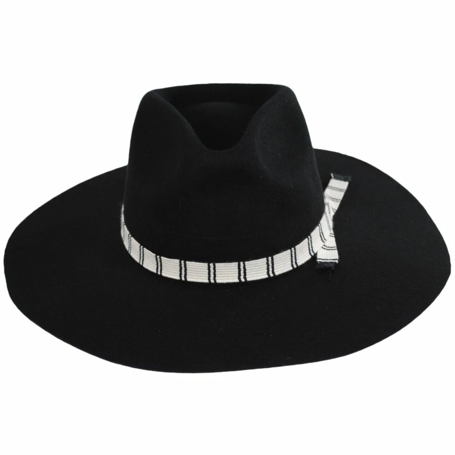 Brixton Hats Leigh Wool Felt Wide Brim Fedora Hat - Black 3 Brixton Hats Leigh Wool Felt Wide Brim Fedora Hat - Black