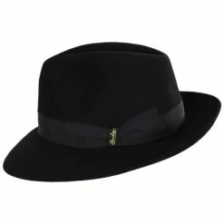 Borsalino Alessandria Shaved Fur Felt Fedora Hat - Black -Brixton Hats Shop 453923