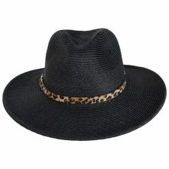 Karen Keith Leopard Band Toyo Straw Safari Fedora Hat