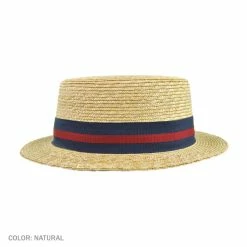 Jaxon Hats Striped Band Wheat Straw Skimmer Hat -Brixton Hats Shop 75983